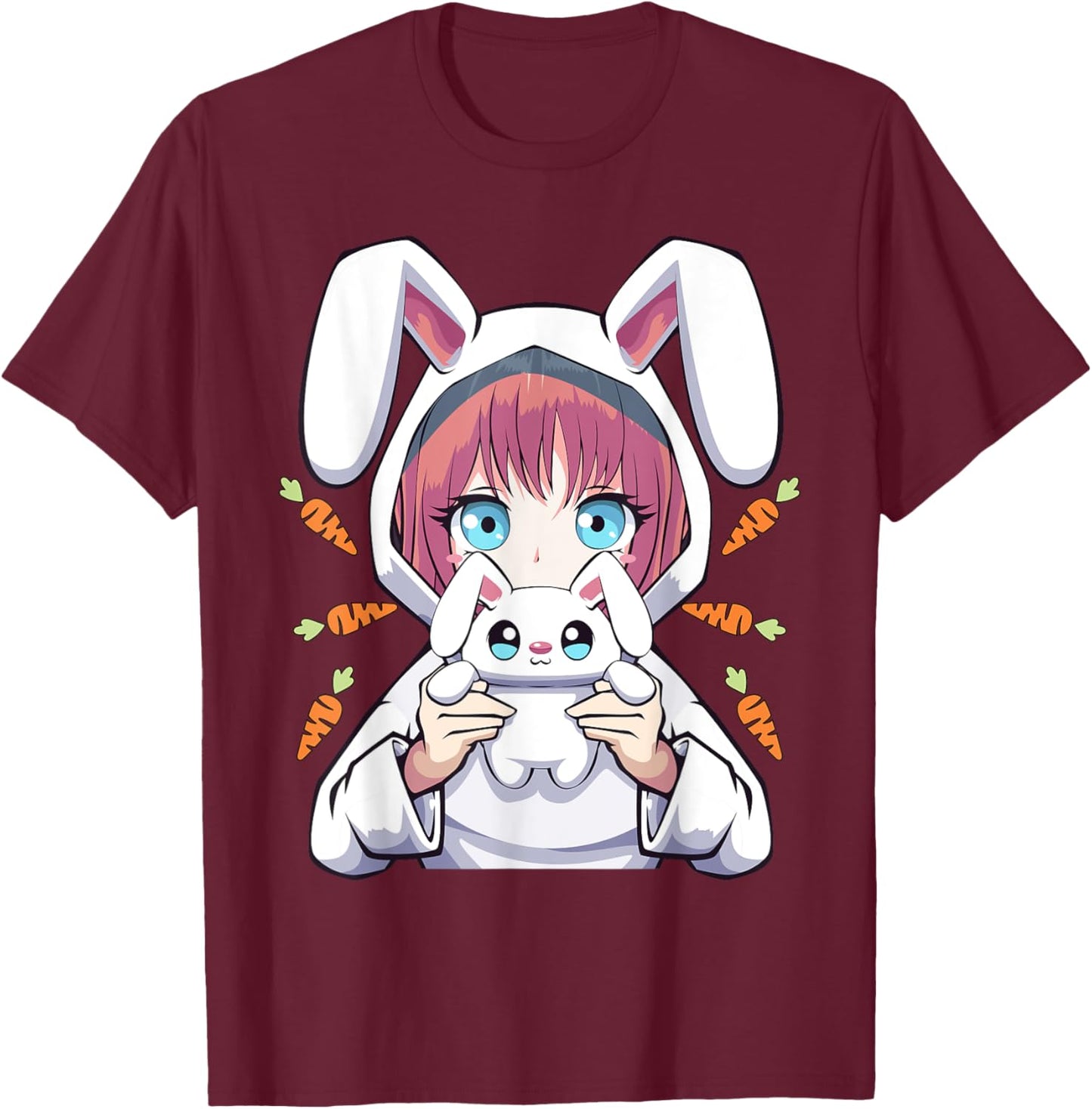 Anime Girl for Bunny Lovers and Kawaii Rabbit Teens Girls T-Shirt - T-Shirt | Maroon