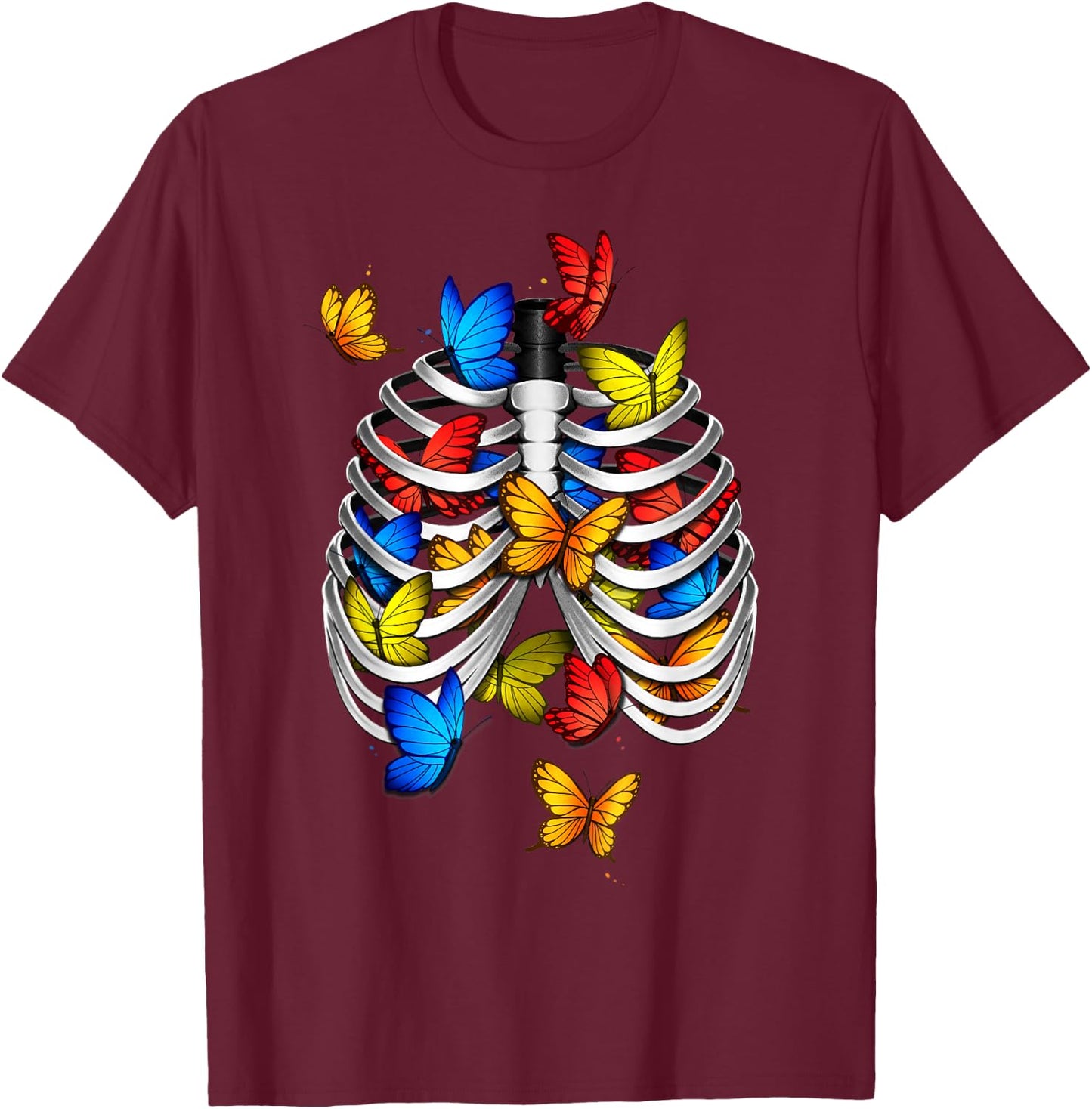 Butterflies In My Stomach Rib Cage X-Ray Anatomy Butterfly T-Shirt - T-Shirt | Maroon