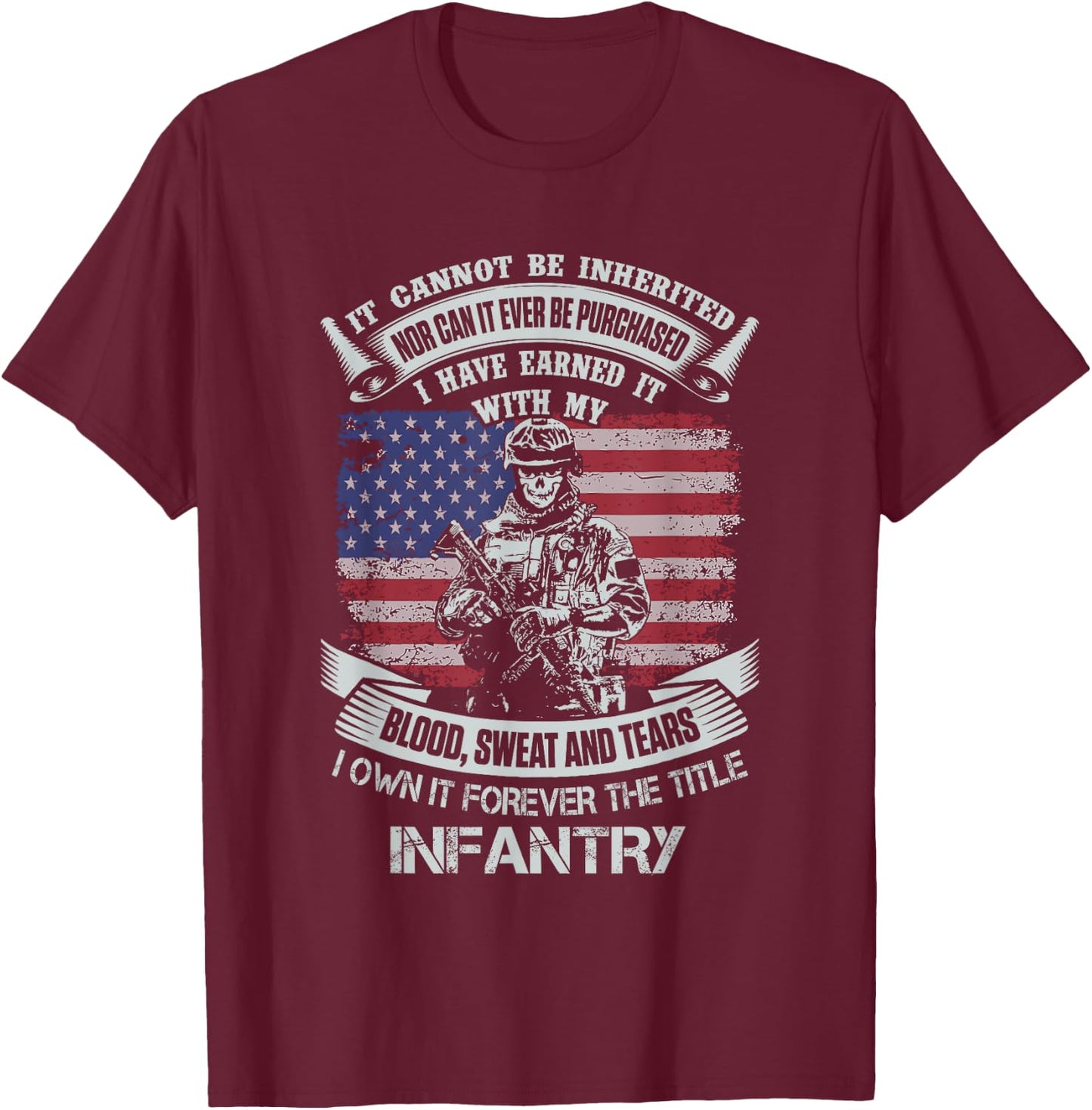 US Army Infantry Veteran Vet Gift -Adults Black Modern Letter Print Small T-Shirt - T-Shirt | Maroon