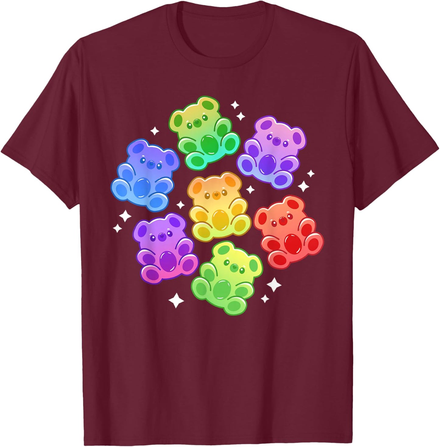 Aesthetic Kawaii Cute Rainbow Gummy Bear T-Shirt - T-Shirt | Maroon