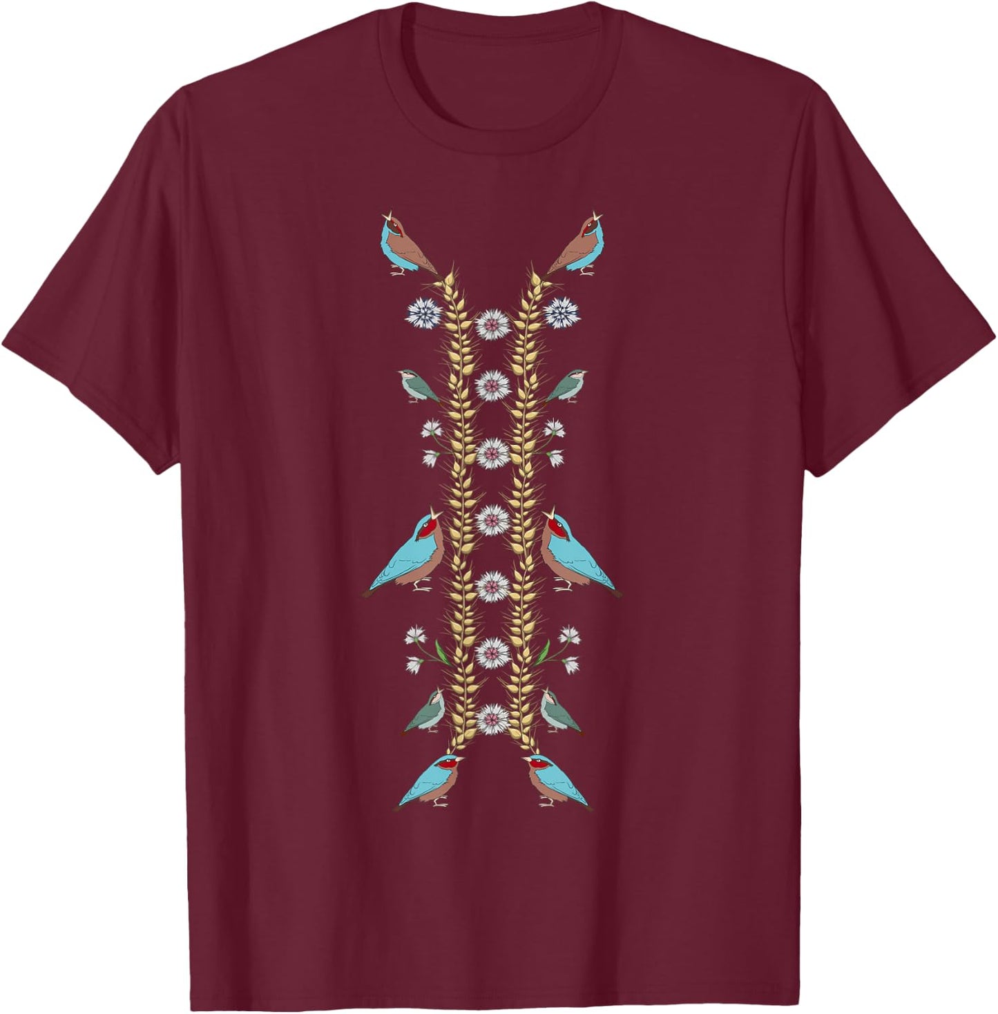 Ukraine Birds Cute Vintage Floral Ukrainian Vyshyvanka T-Shirt - T-Shirt | Maroon