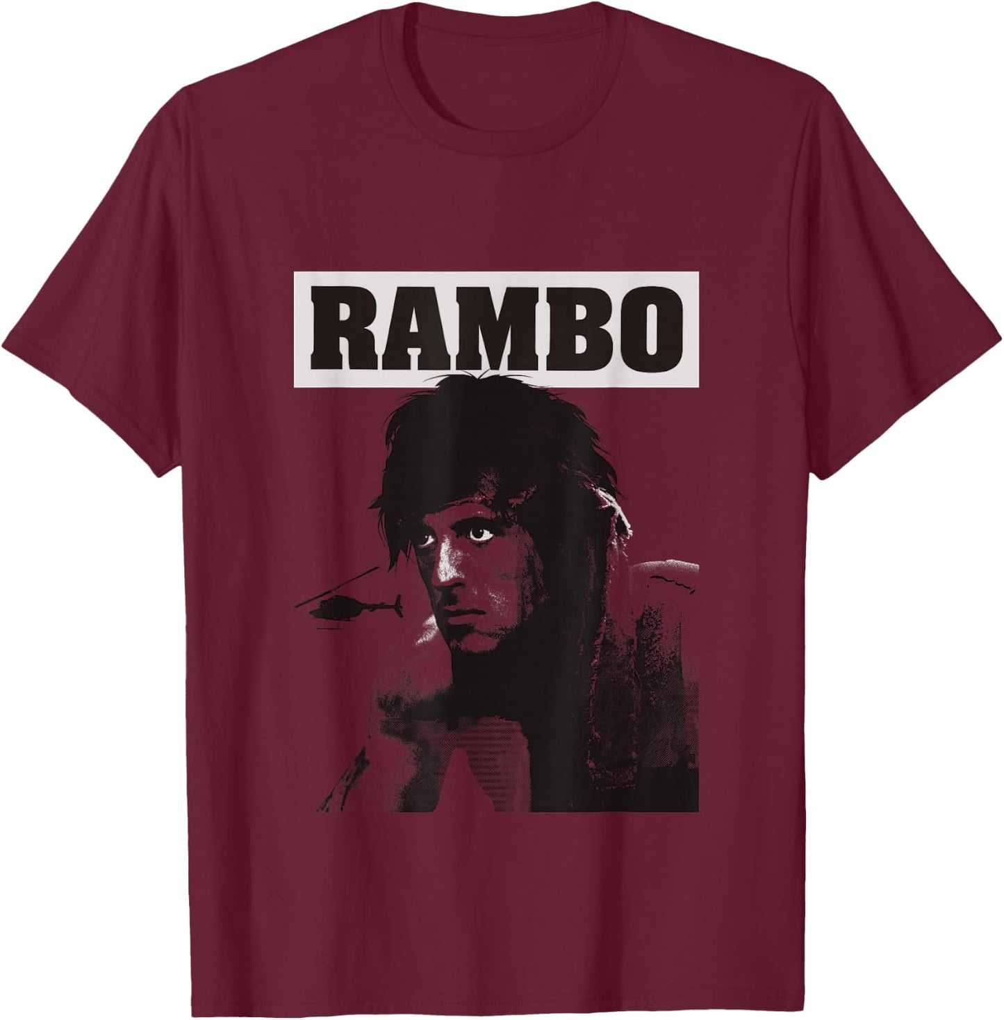 Rambo First Blood Helicopter Poster T-Shirt - T-Shirt | Maroon