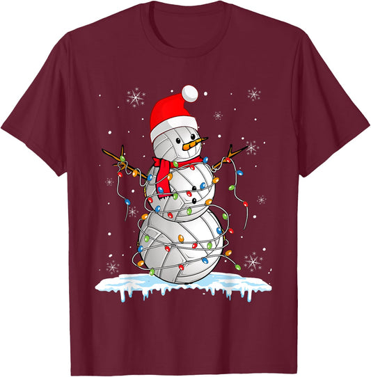 Snowmies Santa Lights Christmas Snowman Volleyball Pajamas T-Shirt - T-Shirt | Maroon