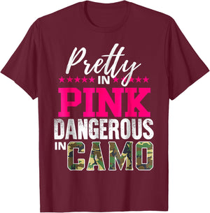 Pretty in Pinks D.angerous in Camo Hunting Girl T-Shirt - T-Shirt | Maroon