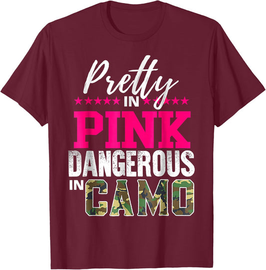 Pretty in Pinks D.angerous in Camo Hunting Girl T-Shirt - T-Shirt | Maroon