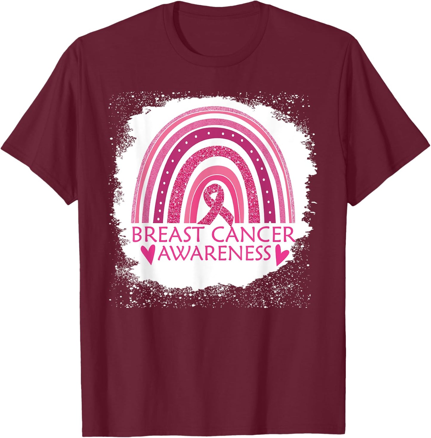 Breast Cancer Awareness Bleached Rainbow Pink Ribbon Women T-Shirt - T-Shirt | Maroon