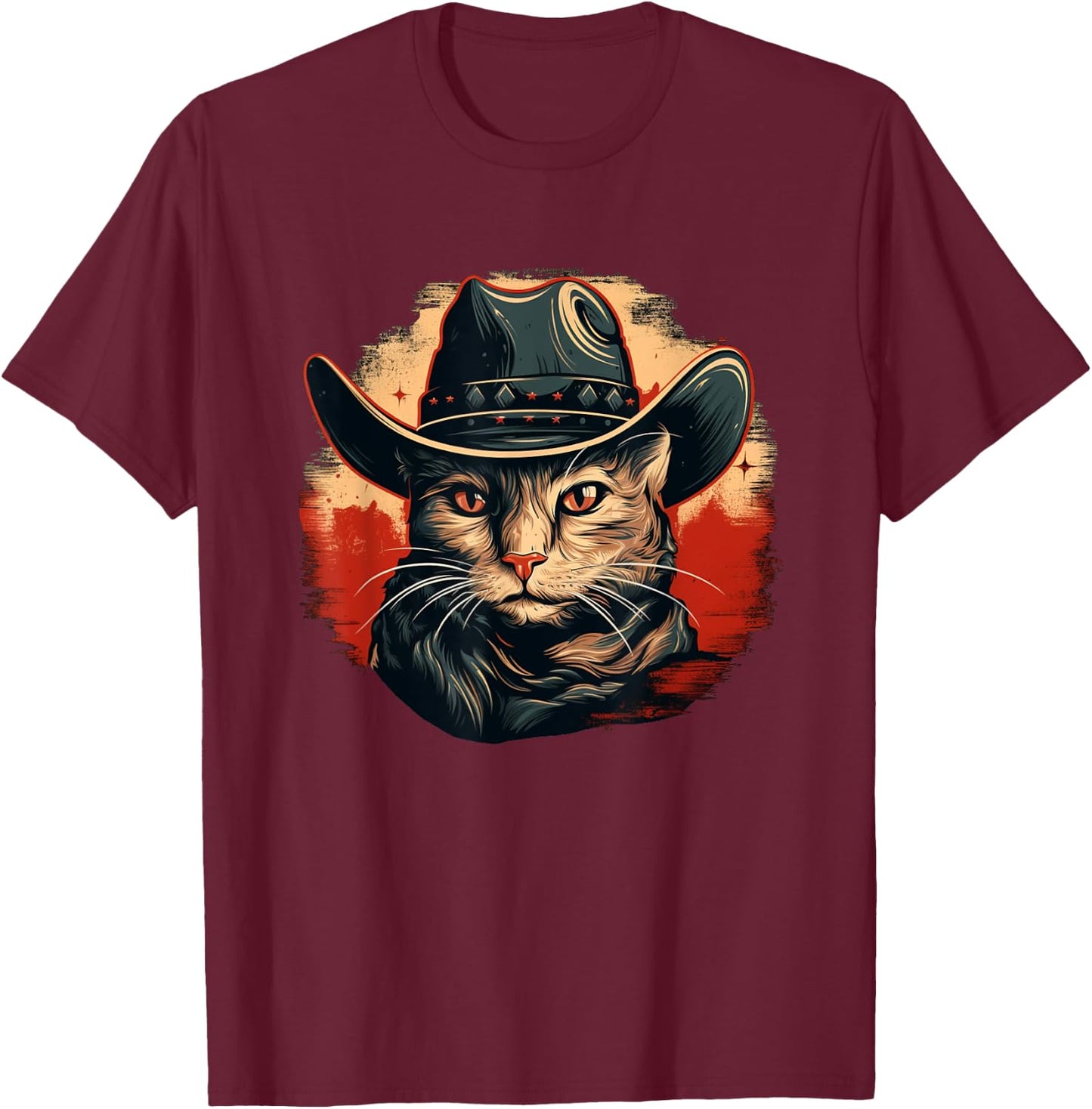Cat with cool Cowboy Hat for Ranch and Rodeo Lovers T-Shirt - T-Shirt | Maroon