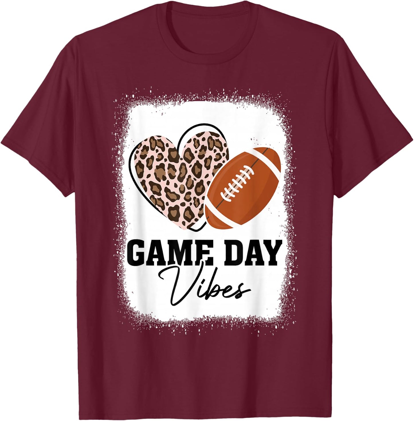 Game Day Vibes - American Football Lover Leopard Football T-Shirt - T-Shirt | Maroon