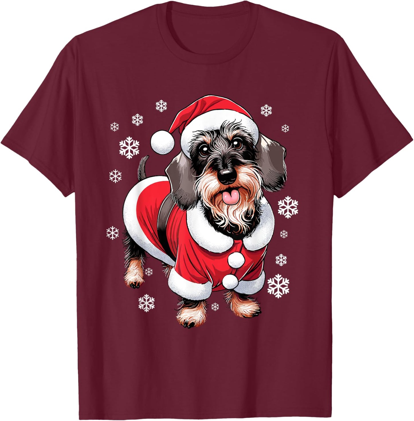 Wire Haired Dachshund Christmas Xmas T-Shirt - T-Shirt | Maroon