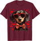 Dachshund Dog Heart Sunglasses Bow Tie Valentine's Day T-Shirt - T-Shirt | Maroon