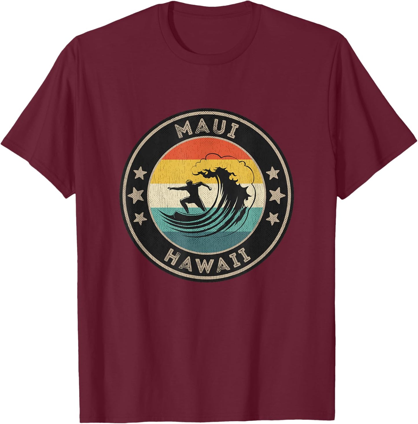 Maui Hawaii Men's Maui Surfer Maui Retro T-Shirt - T-Shirt | Maroon
