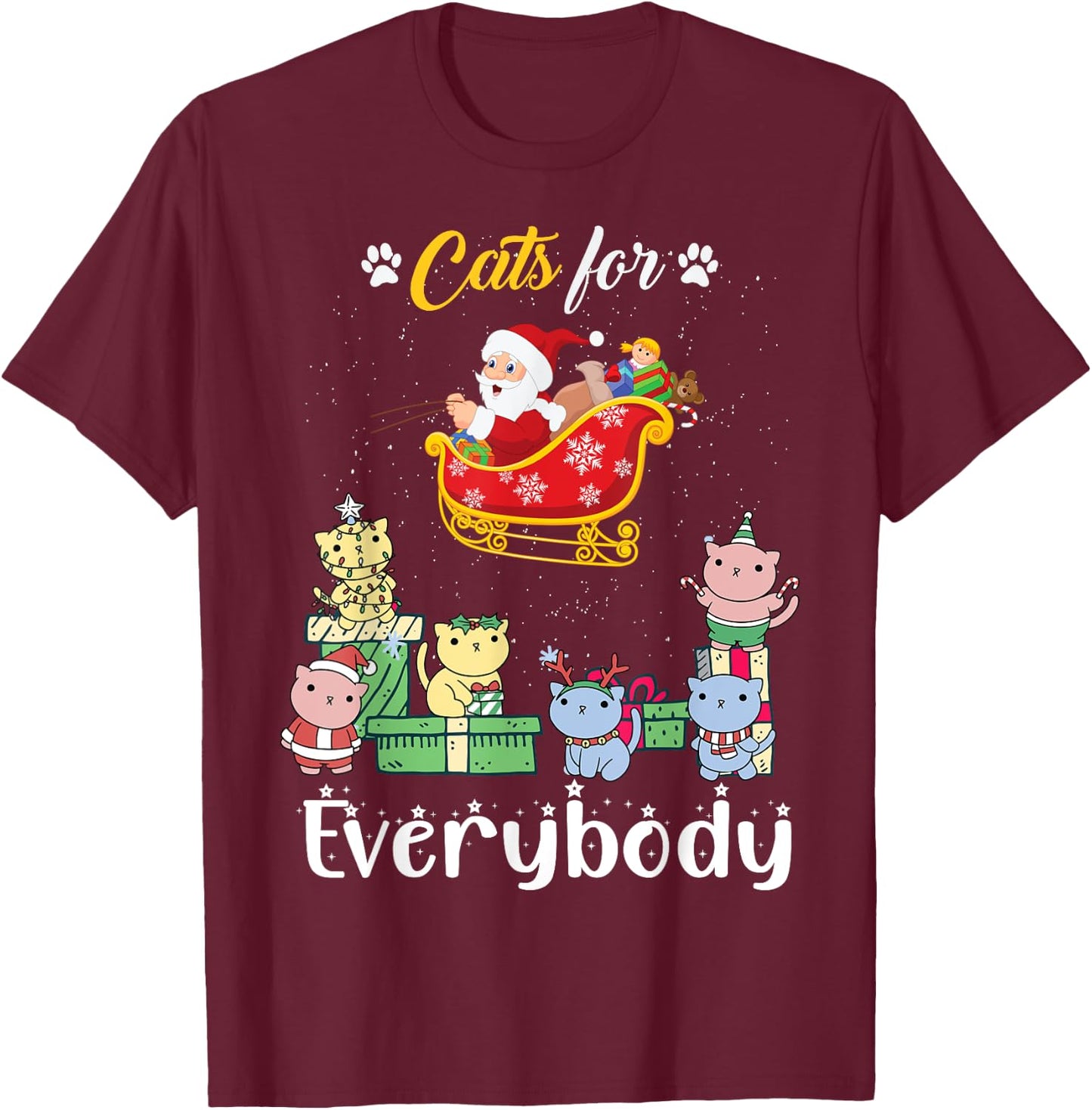 Cats For Everybody Santa Funny Christmas Pjs Xmas women T-Shirt - T-Shirt | Maroon