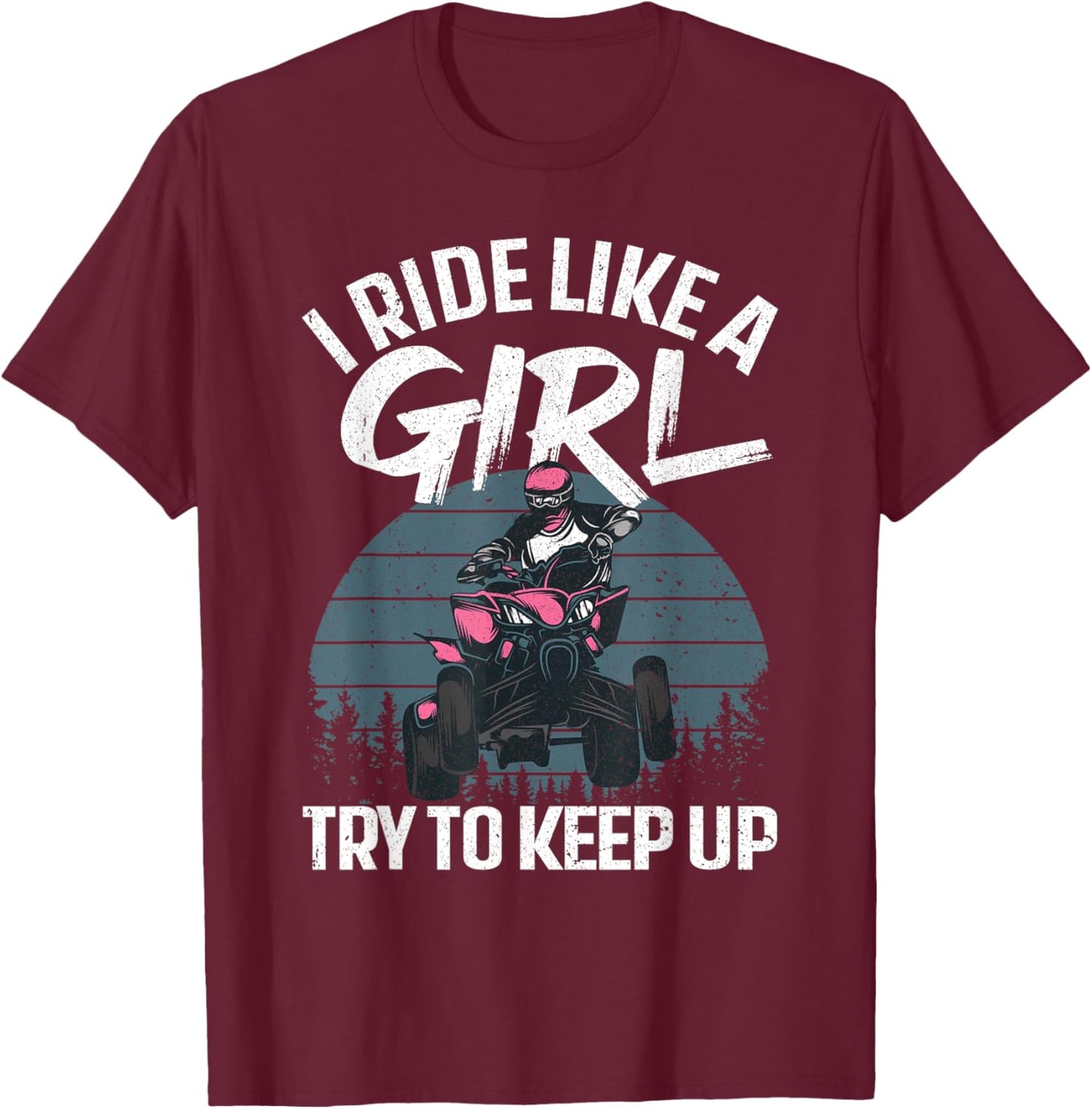 Funny ATV 4 Wheeler Design For Girls Kids Women Quad Riding T-Shirt - T-Shirt | Maroon