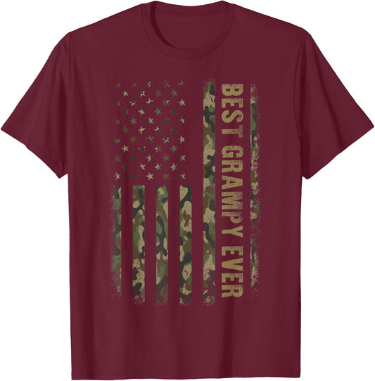 Best Grampy Ever Camouflage American Flag Father's Day T-Shirt - T-Shirt | Maroon