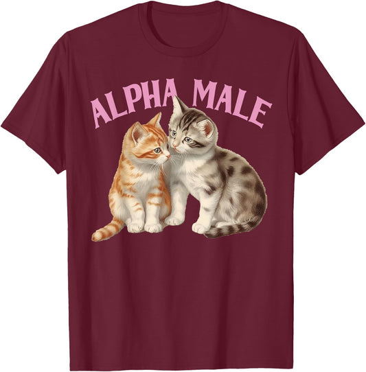 Alpha Cat Male Unicorn Ironic Humor Funny Kitten Weird Y2K T-Shirt - T-Shirt | Maroon