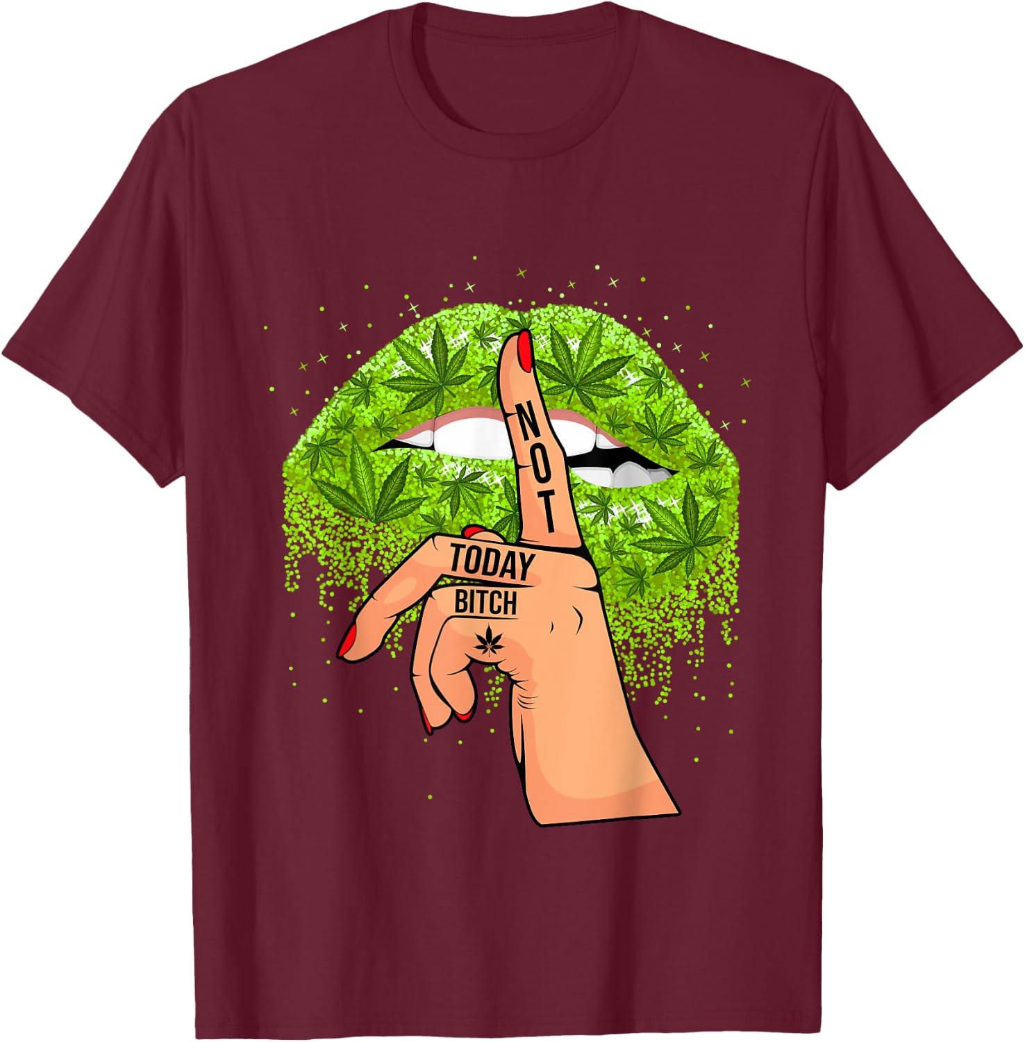 Funny Sexy Lips Cannabis Marijuana Weed Pot Leaf Lover T-Shirt - T-Shirt | Maroon