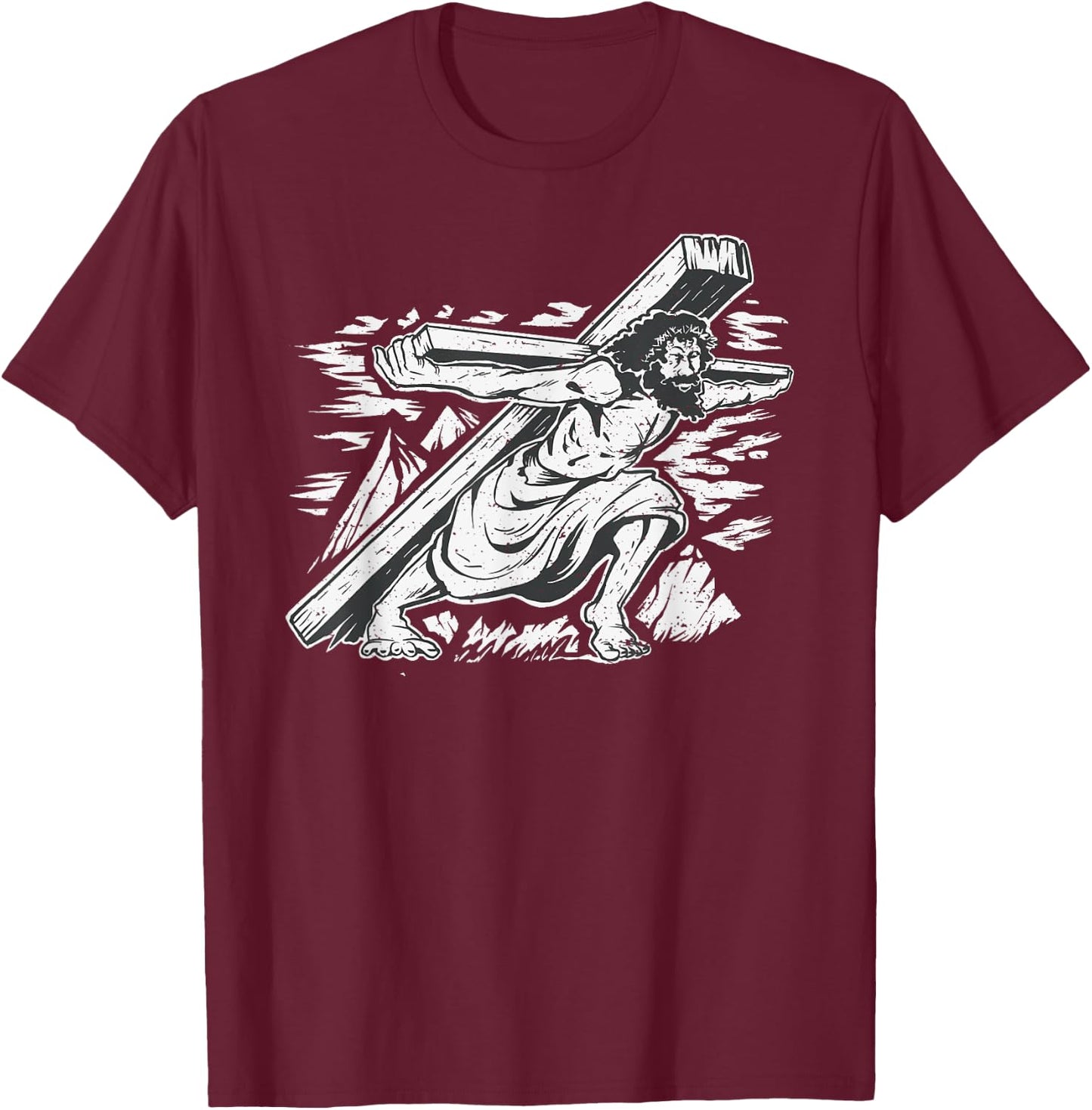 Jesus Christ Carrying the Cross - Christian Illustration T-Shirt - T-Shirt | Maroon