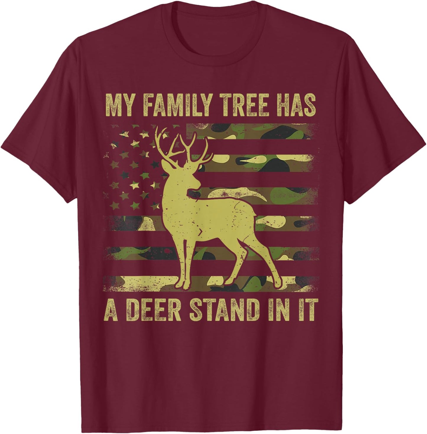 Men's Camo Deer Hunting Dad Jokes Family Tree Has Deer Stand T-Shirt - T-Shirt | Maroon