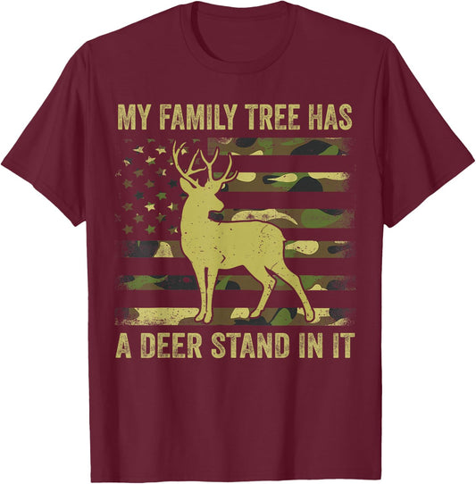 Men's Camo Deer Hunting Dad Jokes Family Tree Has Deer Stand T-Shirt - T-Shirt | Maroon