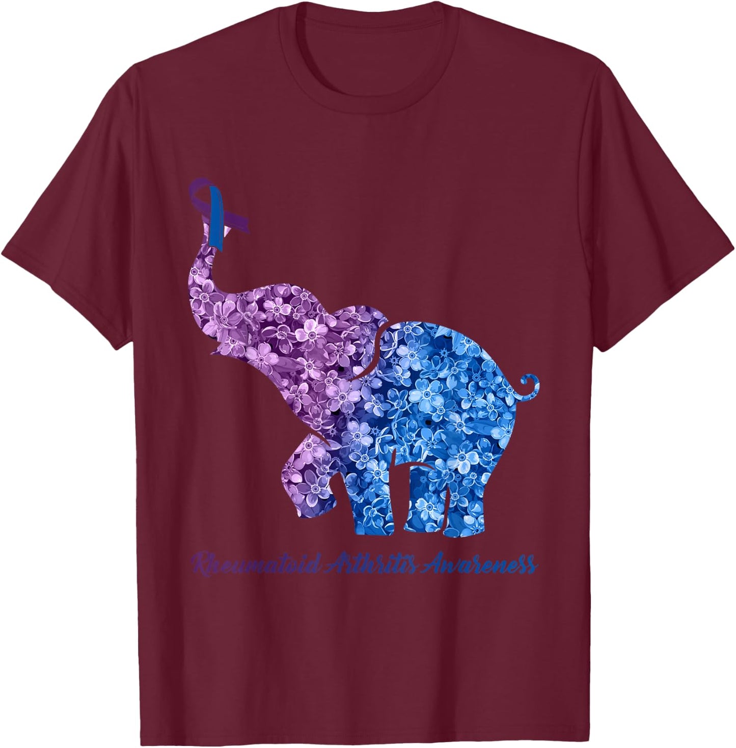 Elephant With Flower Rheumatoid Arthritis Awareness Ribbon T-Shirt - T-Shirt | Maroon