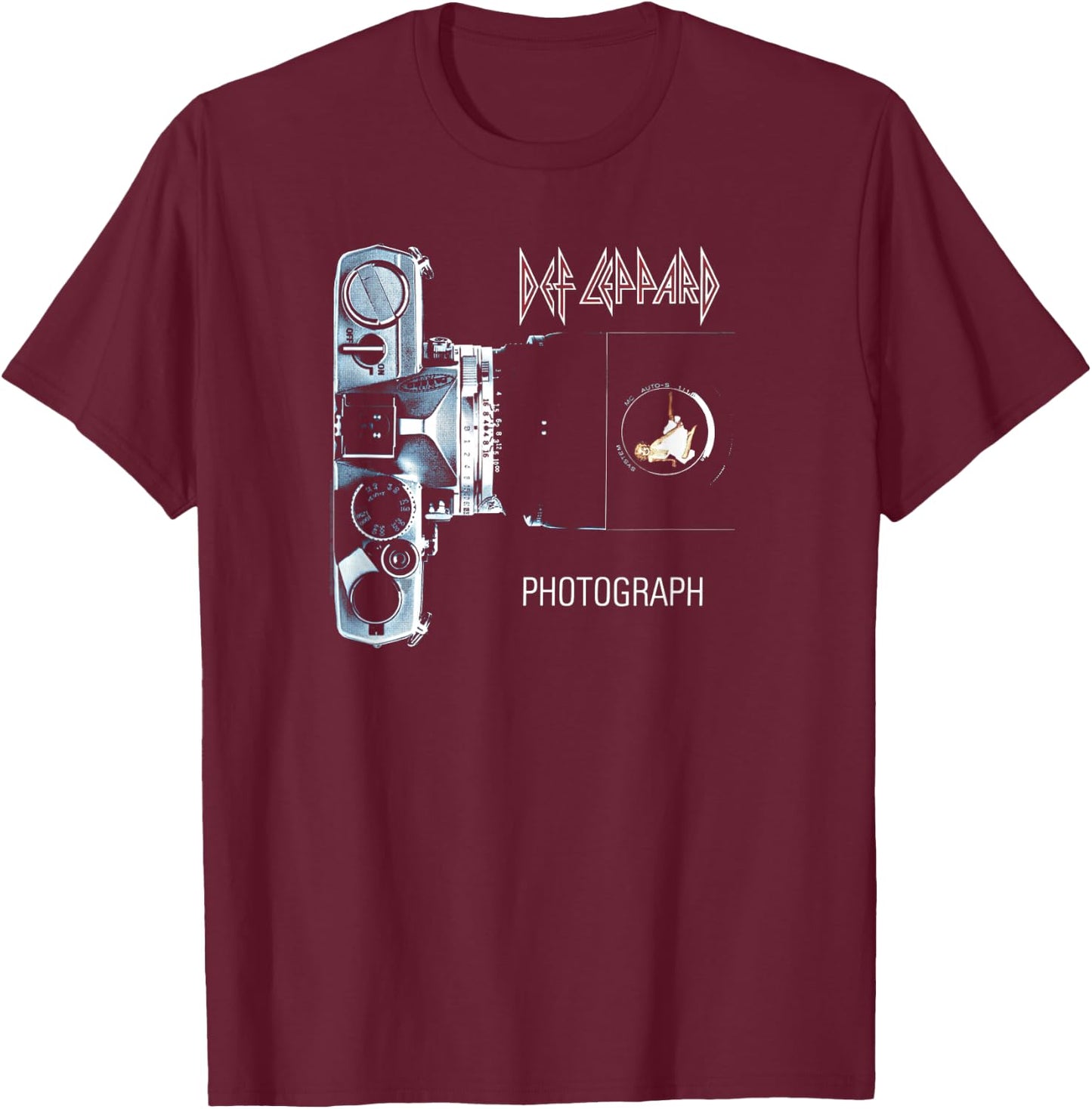 Def Leppard Official Photograph - -Adults, Black, Small, Short Sleeve T-Shirt - T-Shirt | Maroon