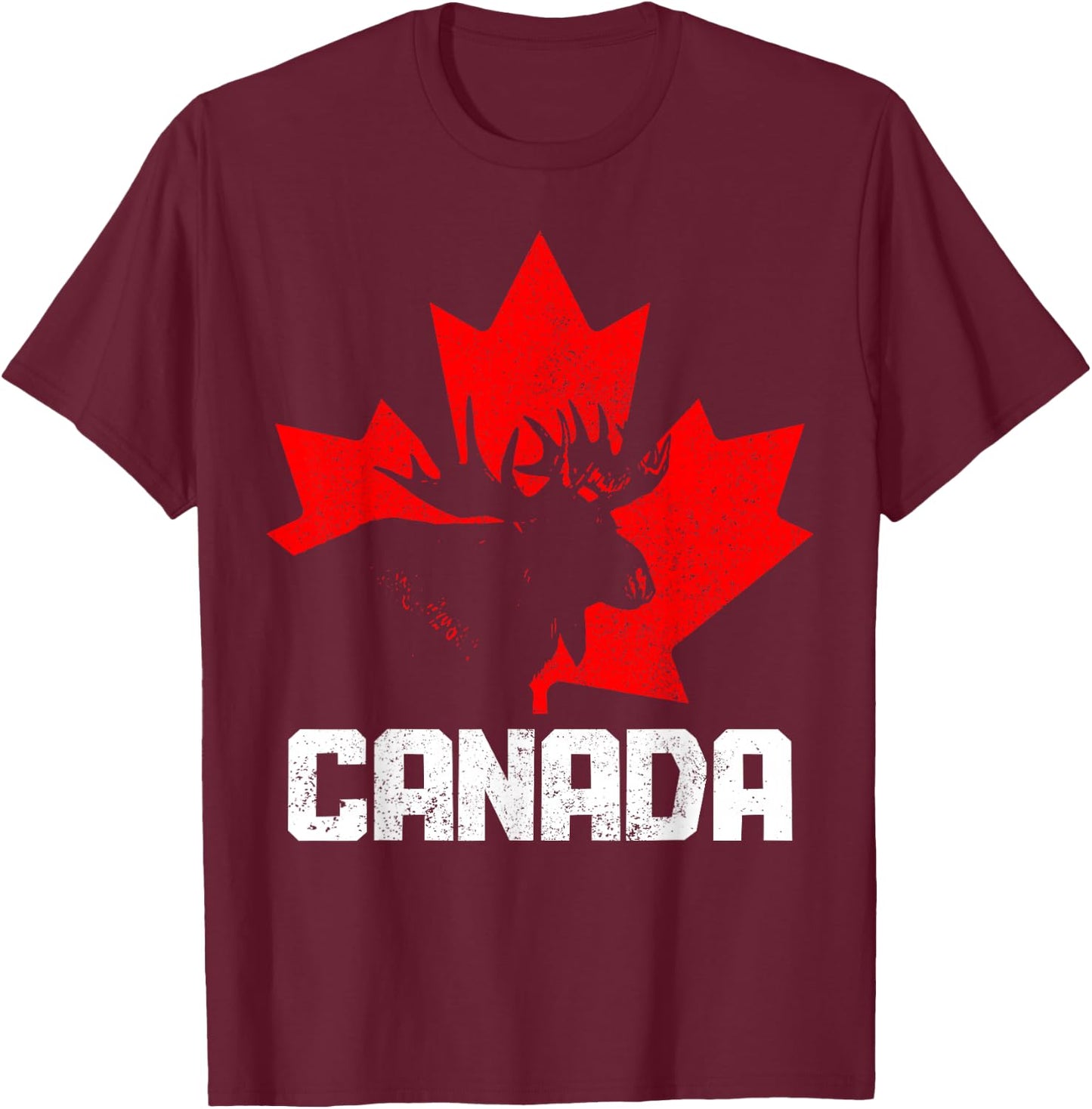 Canada Moose Maple Leaf Pride Vintage Canadian Flag T-Shirt - T-Shirt | Maroon