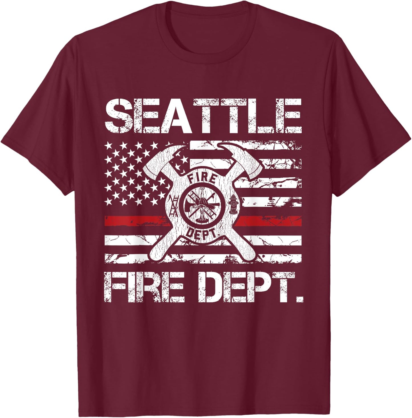 Seattle Washington Fire Department Thin Red Line Fireman T-Shirt - T-Shirt | Maroon