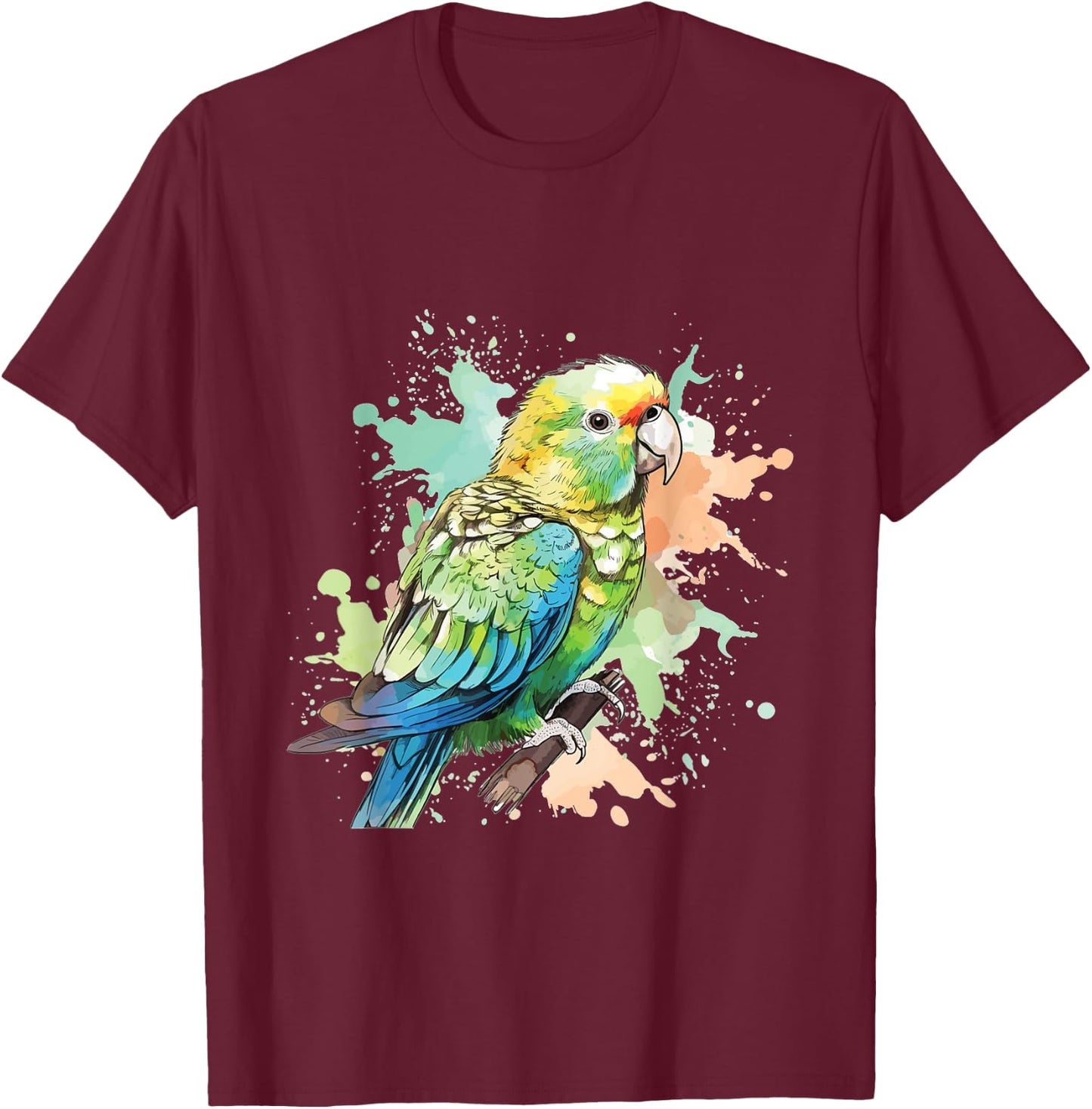Cute Budgie Watercolor Art T-Shirt - T-Shirt | Maroon