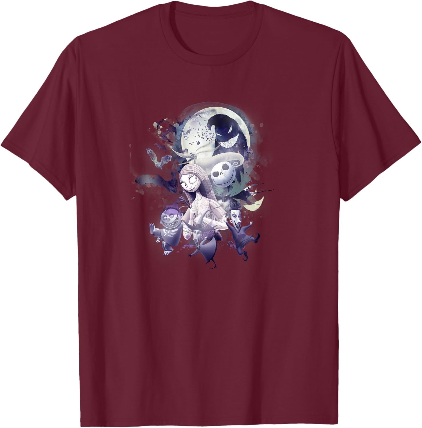 Disney The Nightmare Before Christmas Moon Glow Group T-Shirt - T-Shirt | Maroon