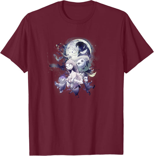 Disney The Nightmare Before Christmas Moon Glow Group T-Shirt - T-Shirt | Maroon