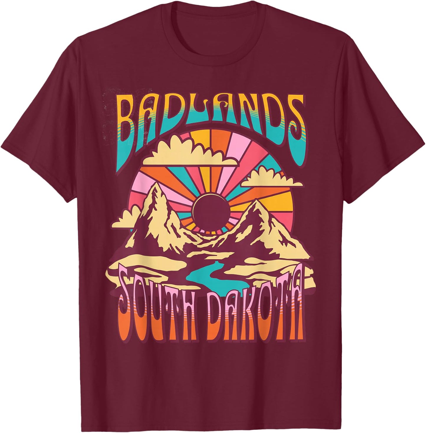 Badlands South Dakota Nature Hiking Mountains Outdoors T-Shirt - T-Shirt | Maroon