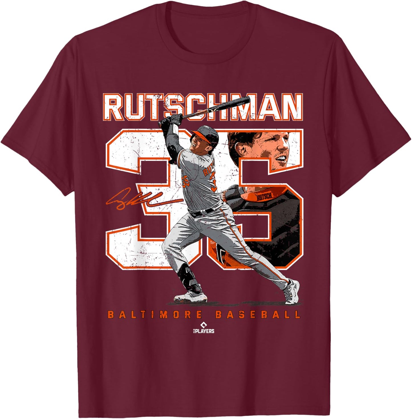 Number and Portrait Adley Rutschman Baltimore T-Shirt - T-Shirt | Maroon