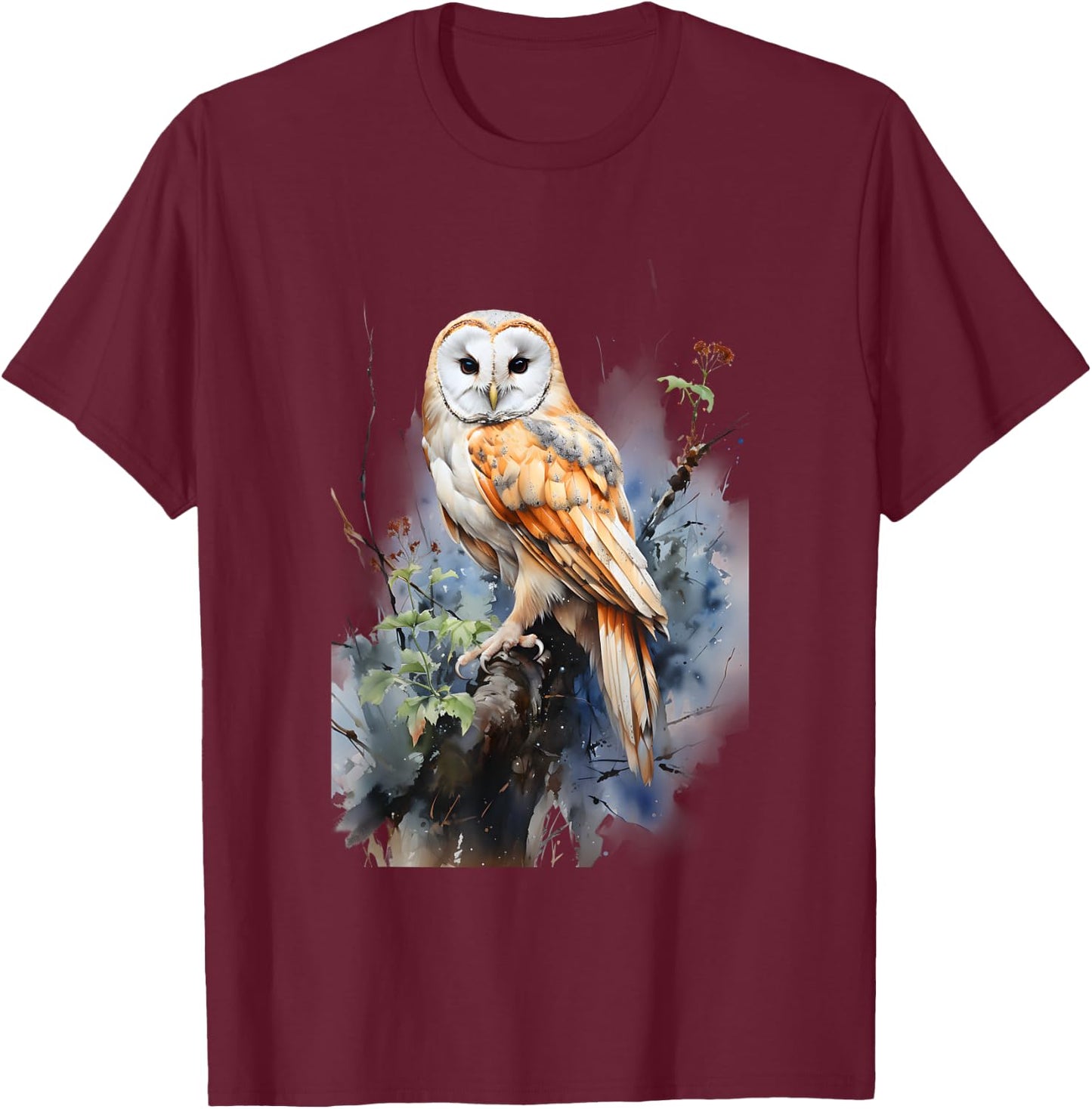 Gift Owl Barn Owl Realistic Nature Fleeting T-Shirt - T-Shirt | Maroon