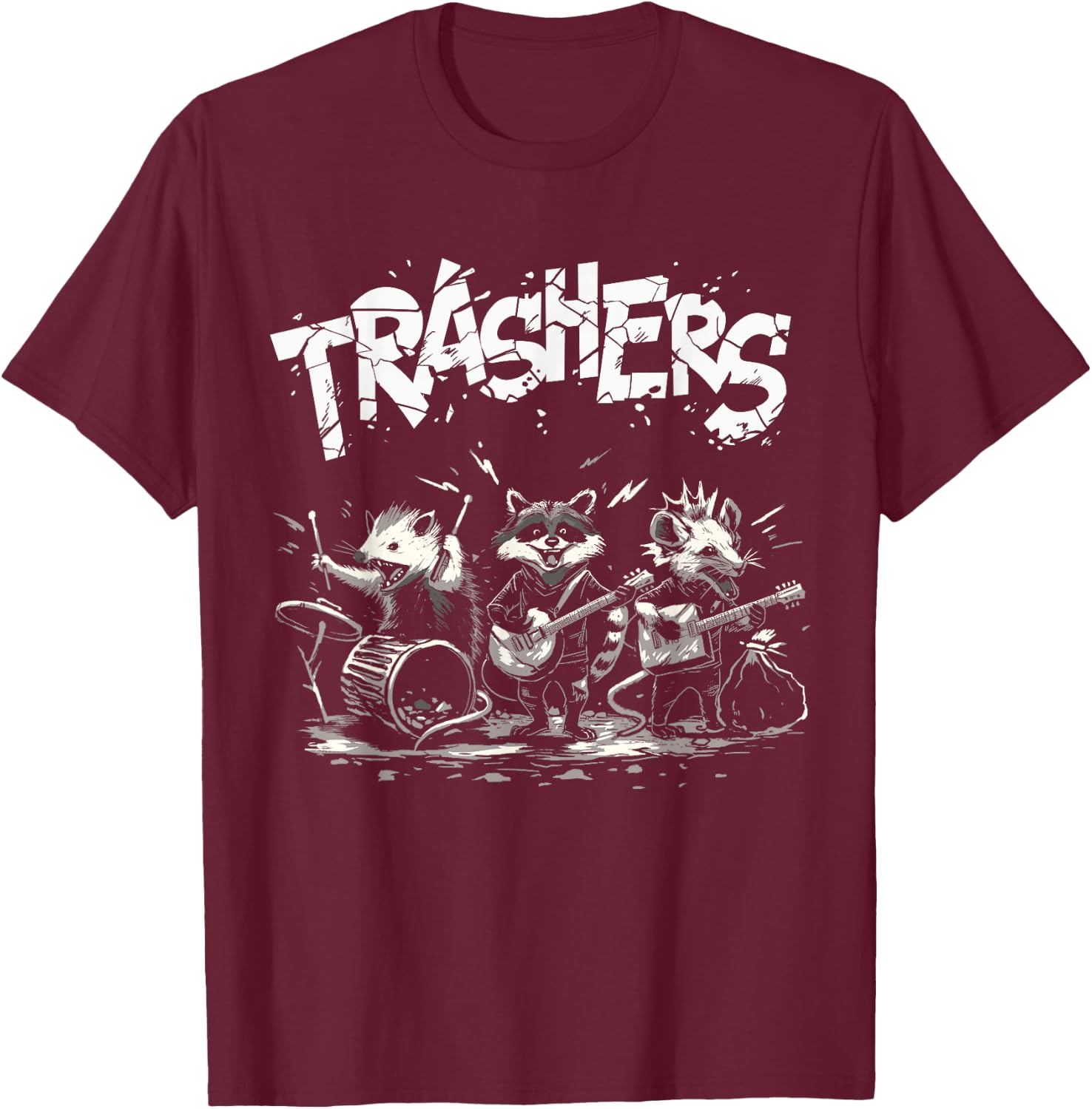 Trashers Shirt - Funny Raccoon Music Band Electric Acoustic T-Shirt - T-Shirt | Maroon