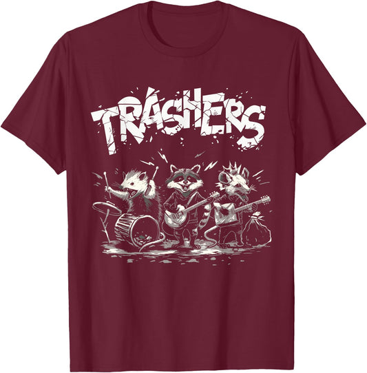 Trashers Shirt - Funny Raccoon Music Band Electric Acoustic T-Shirt - T-Shirt | Maroon