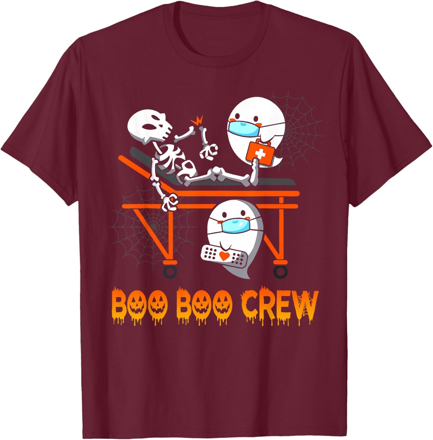 Paramedic EMS Skeleton Boo Boo Crew Halloween T-Shirt - T-Shirt | Maroon