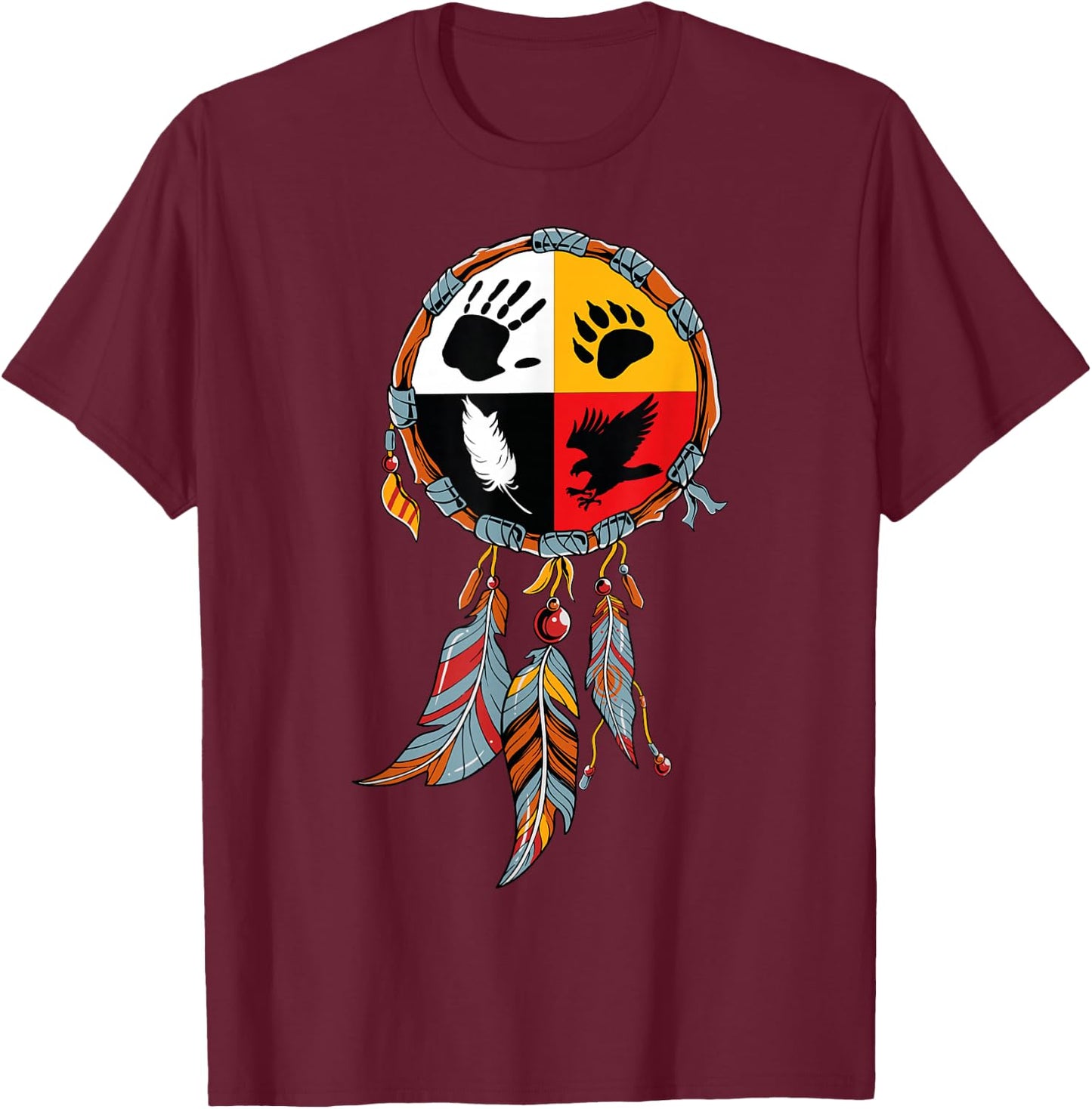 Native American Medicine Wheel Indigenous T-Shirt - T-Shirt | Maroon