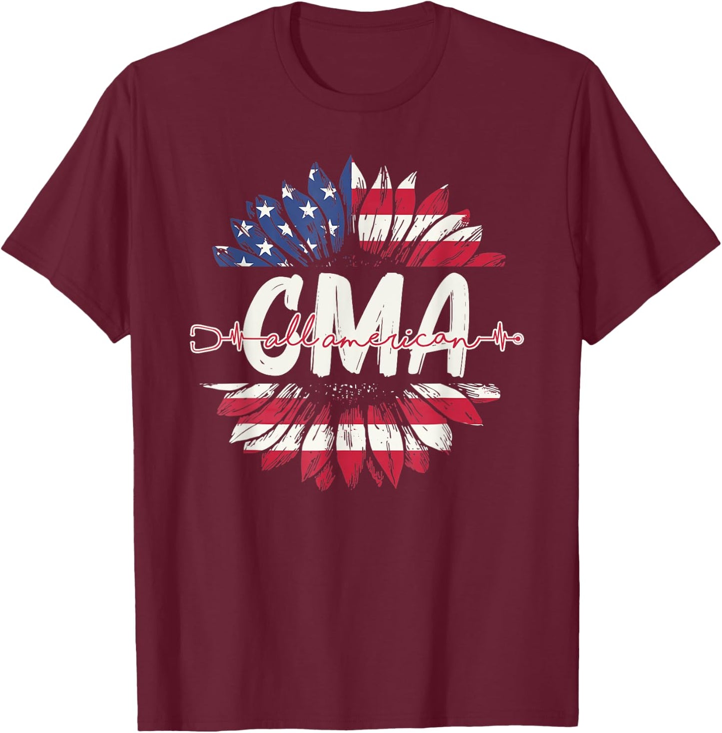 All American CMA Life American Flag Sunflower 4th Of July T-Shirt - T-Shirt | Maroon