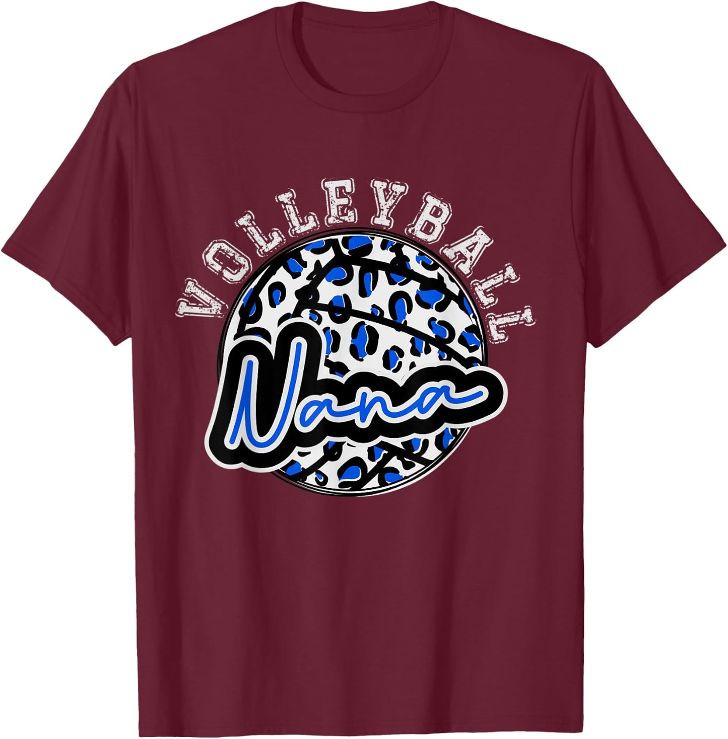Leopard Cheetah Volleyball Blue Nana Shirt Trendy T-Shirt - T-Shirt | Maroon