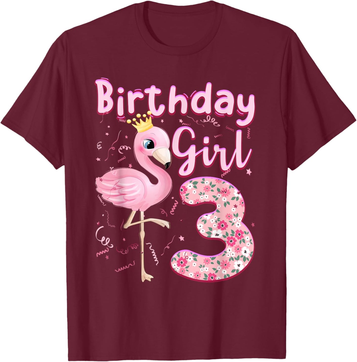 3rd Birthday Girls Flamingo 3 Years Old Tropical Flamingo T-Shirt - T-Shirt | Maroon