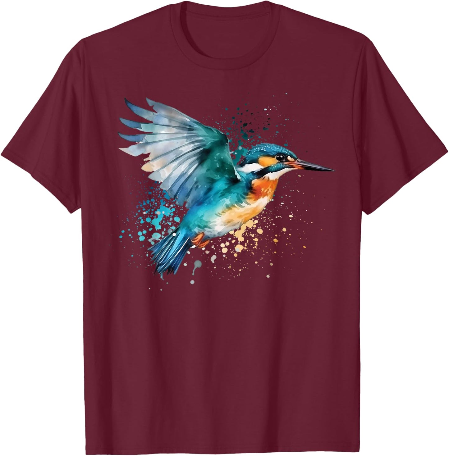 Kingfisher Design Illustration T-Shirt - T-Shirt | Maroon