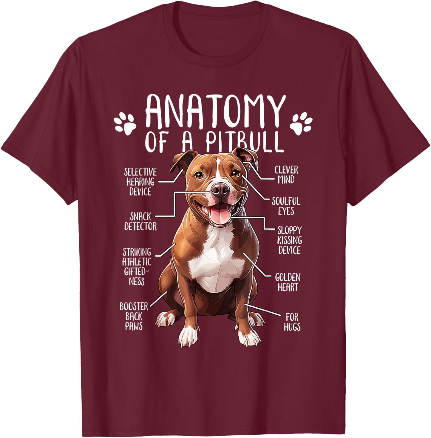 Funny Anatomy Pitbull Dog Cute Pittie Lover Pit Bull Owner Men Women Girls Kids T-Shirt - T-Shirt | Maroon