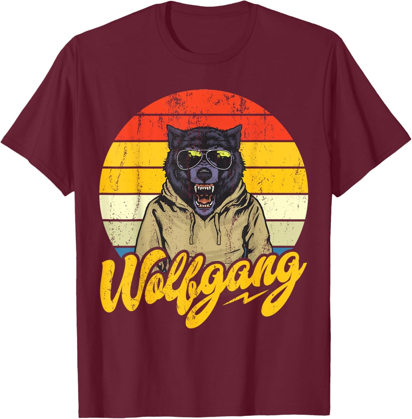 Wolfgang Name Wolf Outfit On The Name Day With Named Name T-Shirt - T-Shirt | Maroon