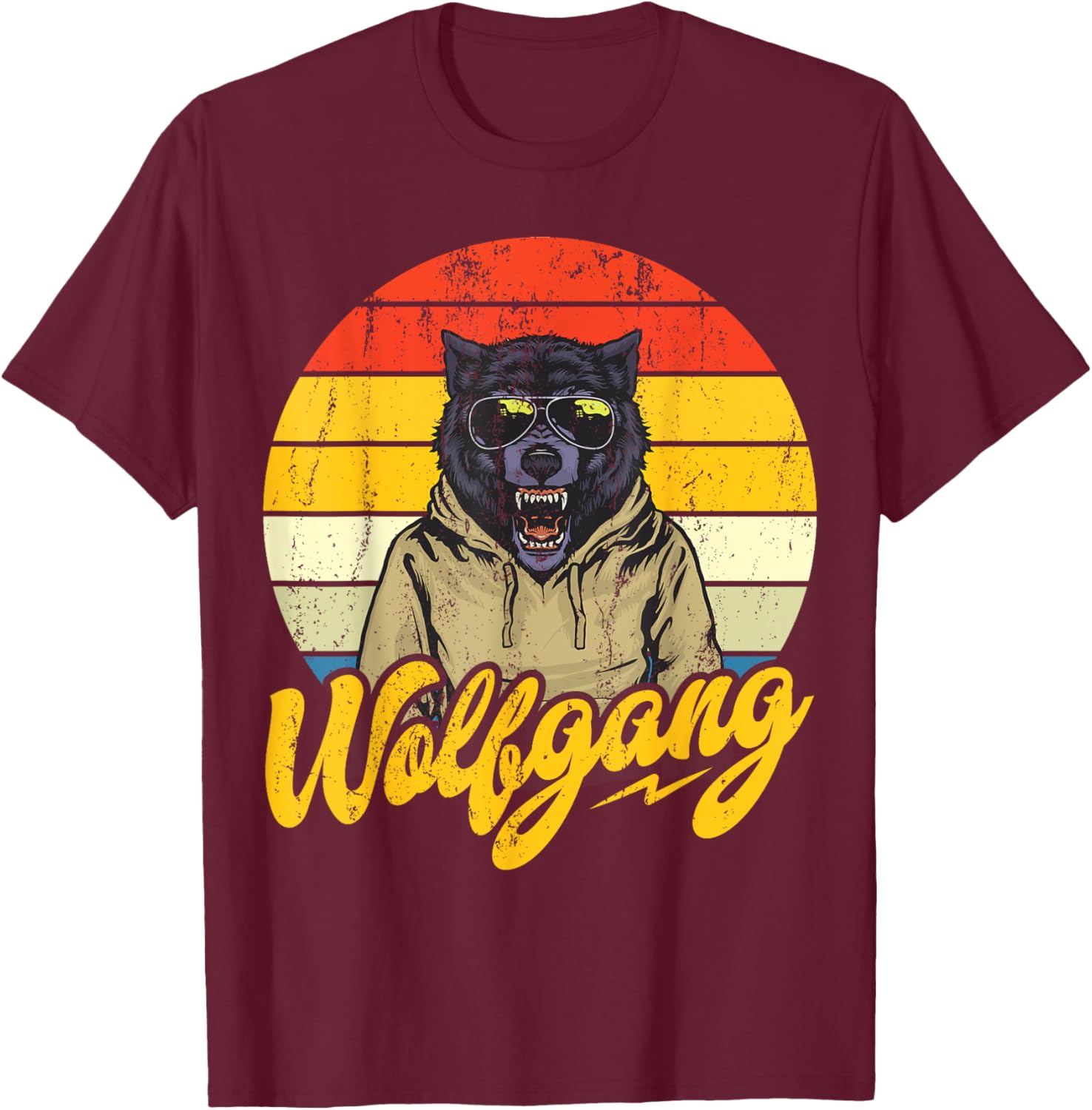 Wolfgang Name Wolf Outfit On The Name Day With Named Name T-Shirt - T-Shirt | Maroon
