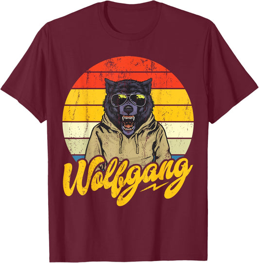Wolfgang Name Wolf Outfit On The Name Day With Named Name T-Shirt - T-Shirt | Maroon