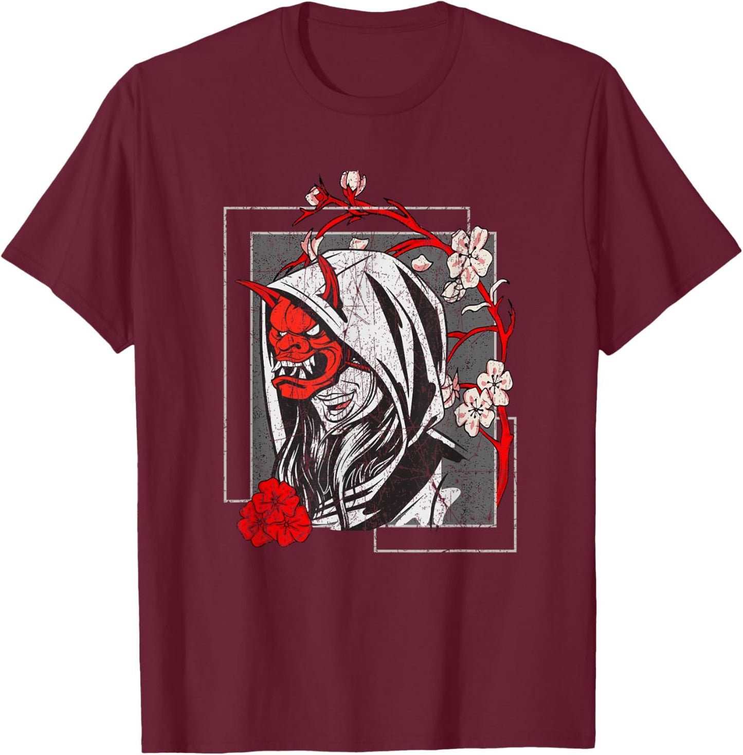 Oni Monster Yokai Hannya Anime Girl Harajuku Japan Aesthetic T-Shirt - T-Shirt | Maroon