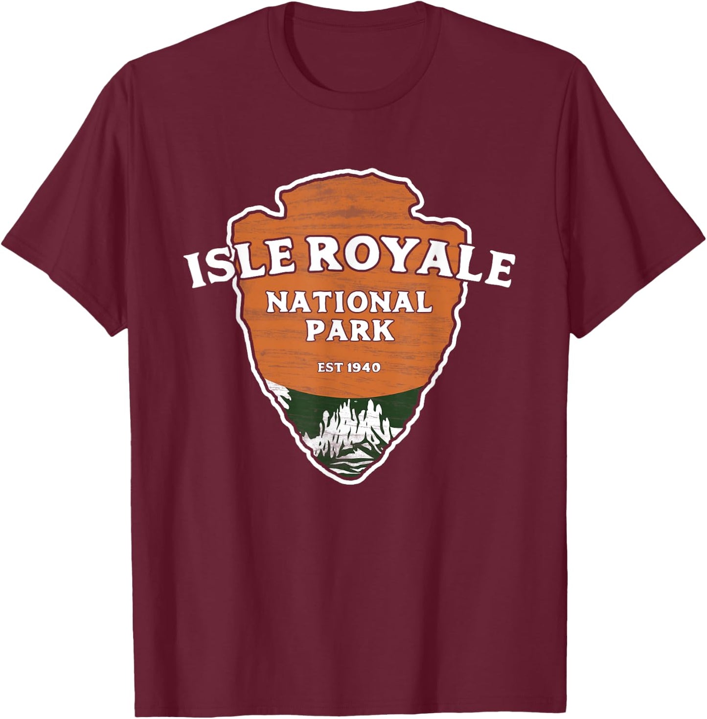 Isle Royale National Park Classic Style Arrowhead Sign T-Shirt - T-Shirt | Maroon