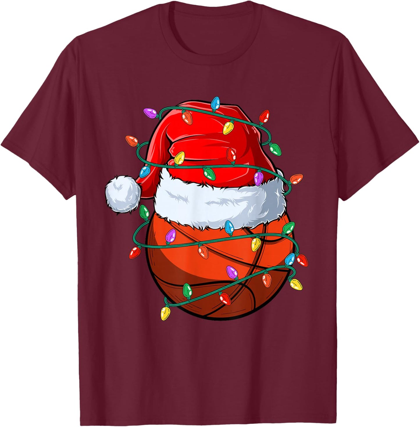 Christmas Basketball Xmas Santa Sports Hat Ball Kids Boy Men T-Shirt - T-Shirt | Maroon