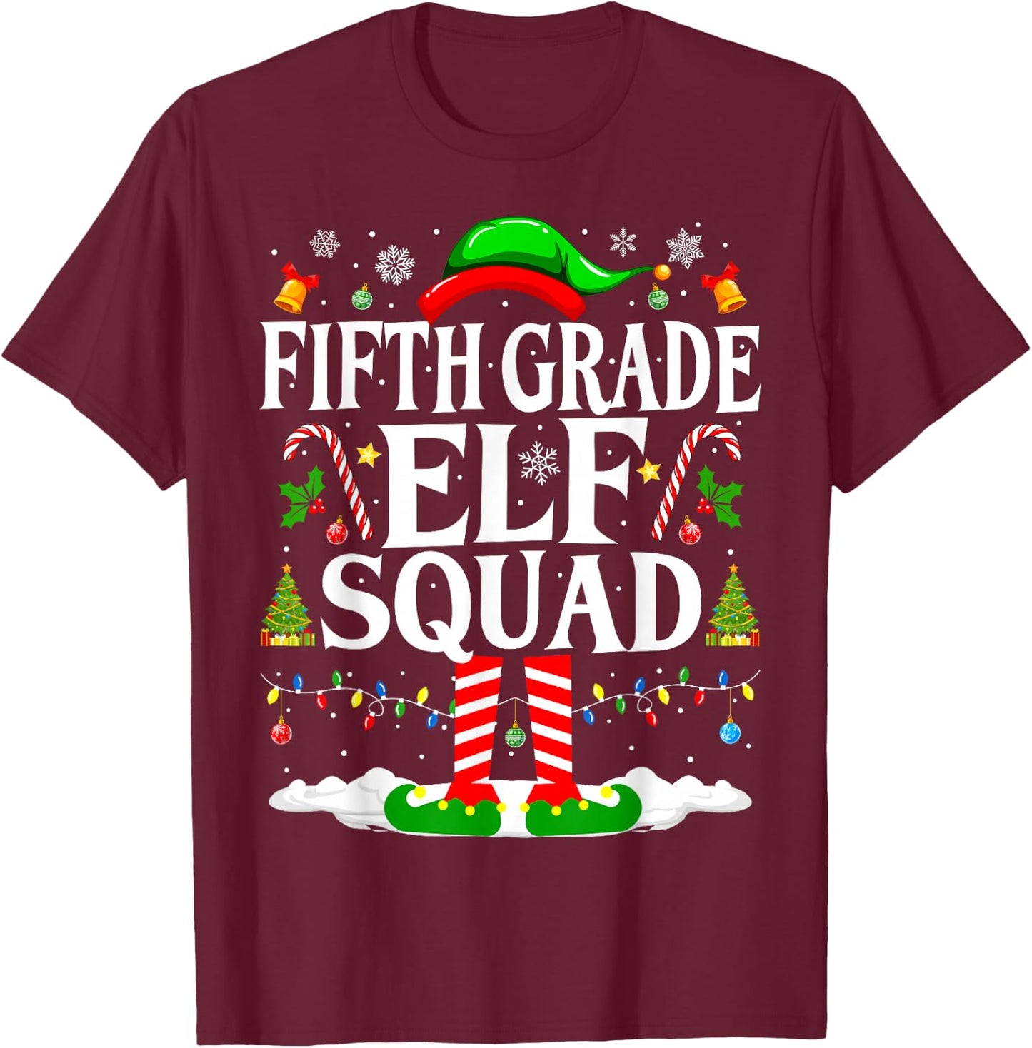 5th Grade Elf Squad Xmas Funny Christmas Fifth Grade Elf T-Shirt - T-Shirt | Maroon