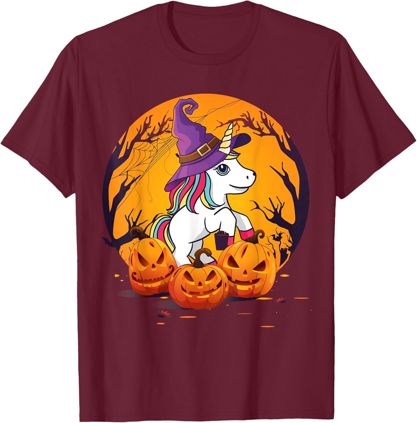Fun Halloween Shirt Girls Kids Witchy Unicorn Halloween T-Shirt - T-Shirt | Maroon